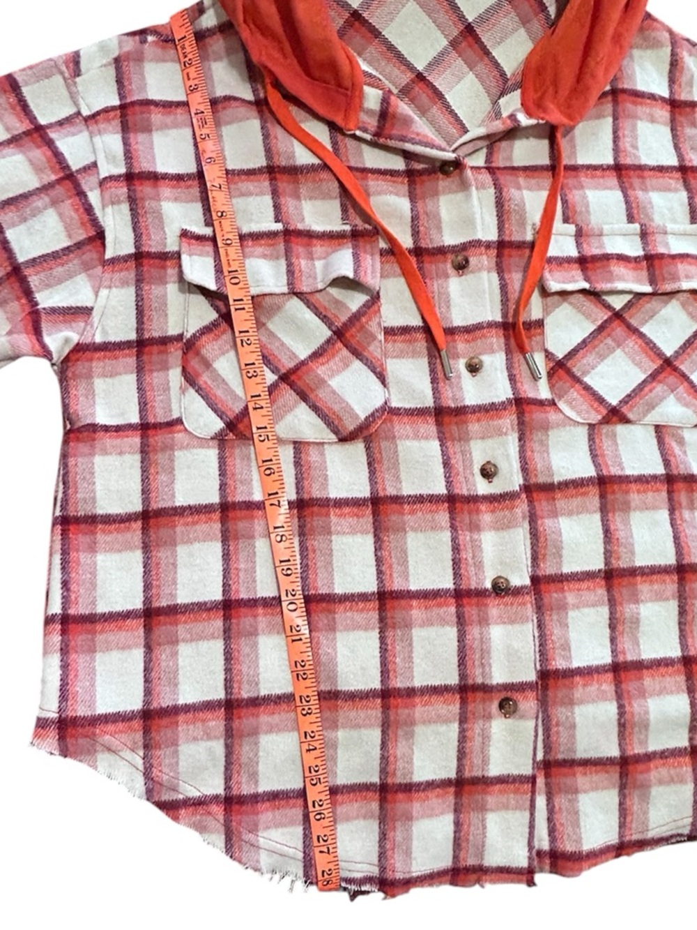 WHITE BIRCH STRIKE A POSE LONG SLEEVE ORANGE/CREAM HOODED SHACKET Medium NWOT - Picture 10 of 14